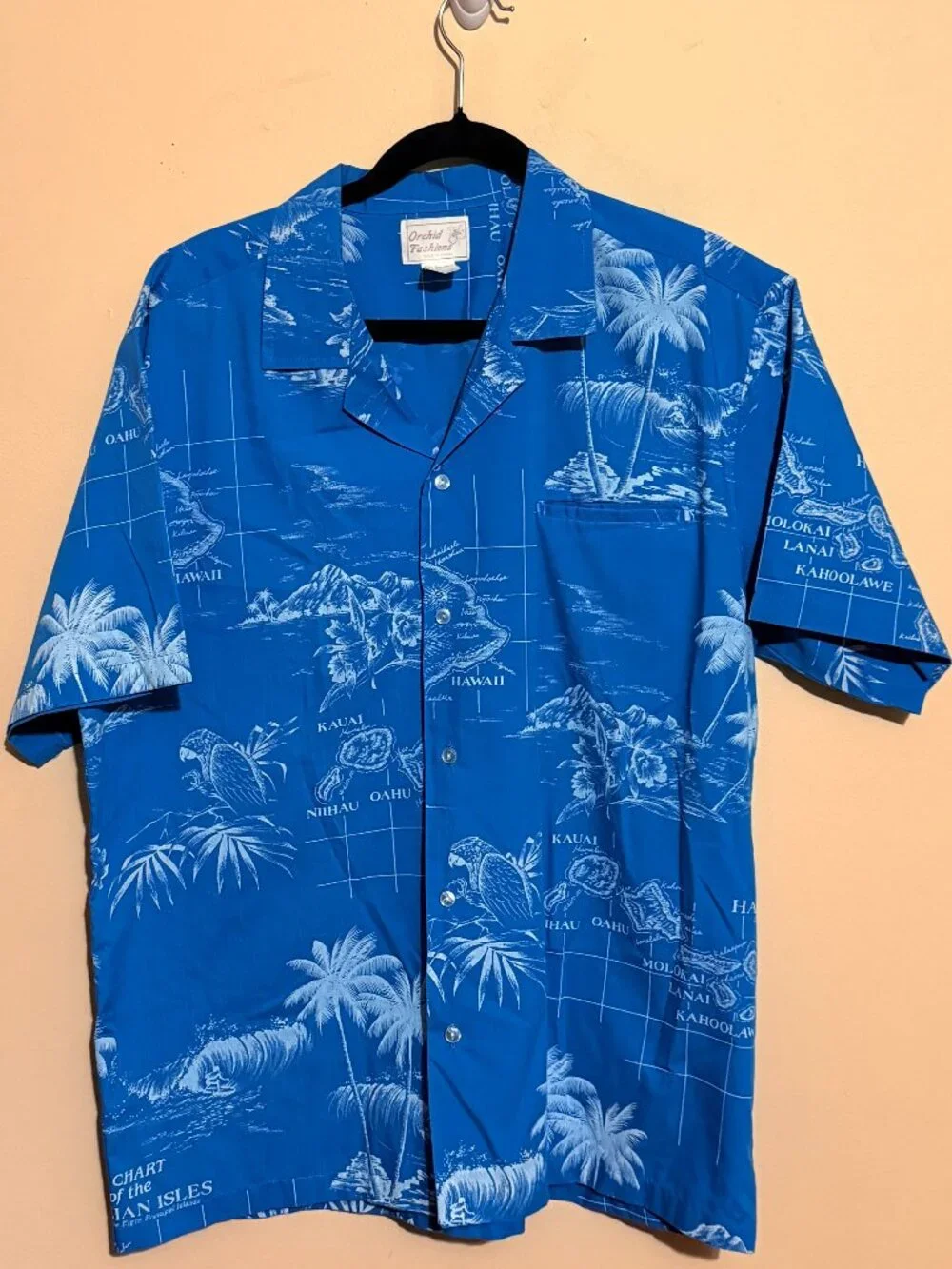 Vintage Orchid Fashions Hawaiian Islands Tropical Shirt Men's XL Made in Hawaii
